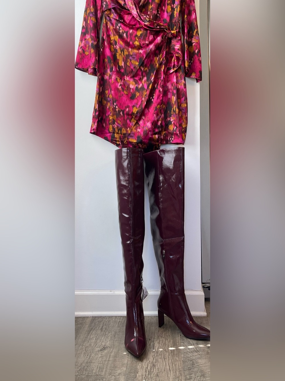 Over-the-Knee Patent Boots in Deep Burgundy